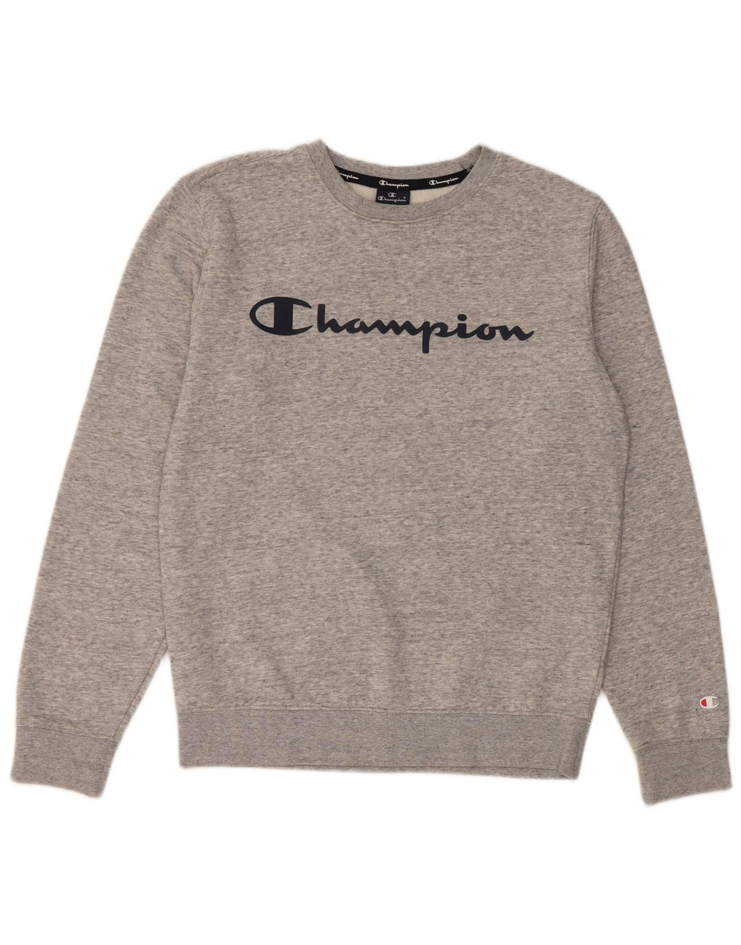 Felpa grafica da uomo Champion, maglione piccolo, cotone chiazzato grigio