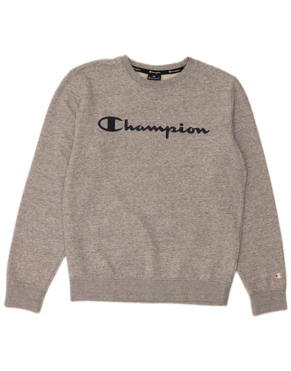 Felpa grafica da uomo Champion, maglione piccolo, cotone chiazzato grigio