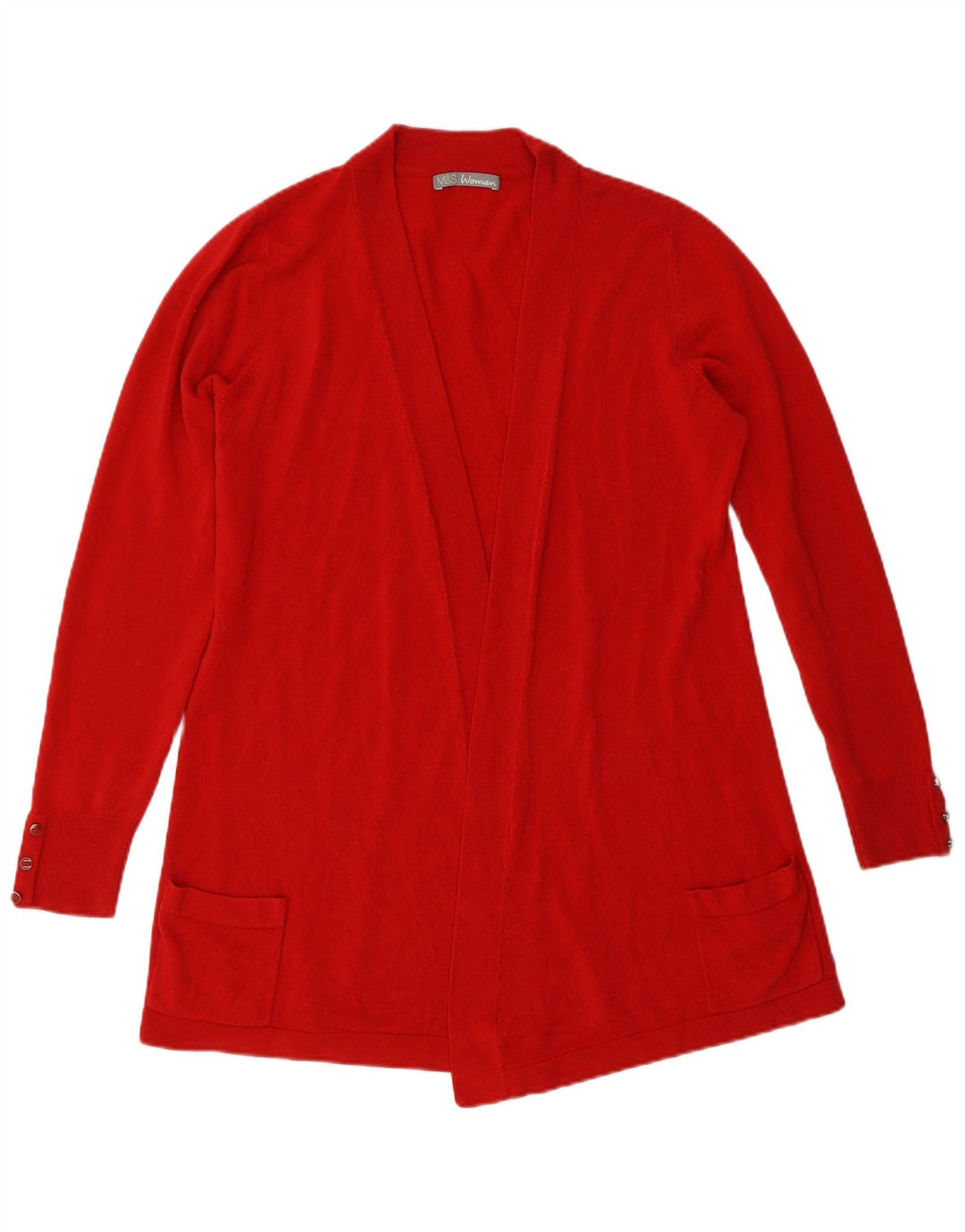 Maglione cardigan aperto da donna Marks & Spencer UK 16 grande acrilico rosso