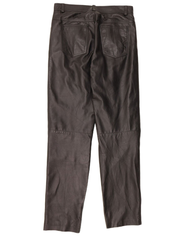 Pantaloni dritti in pelle da uomo vintage UK 34 XS W30 L33 neri
