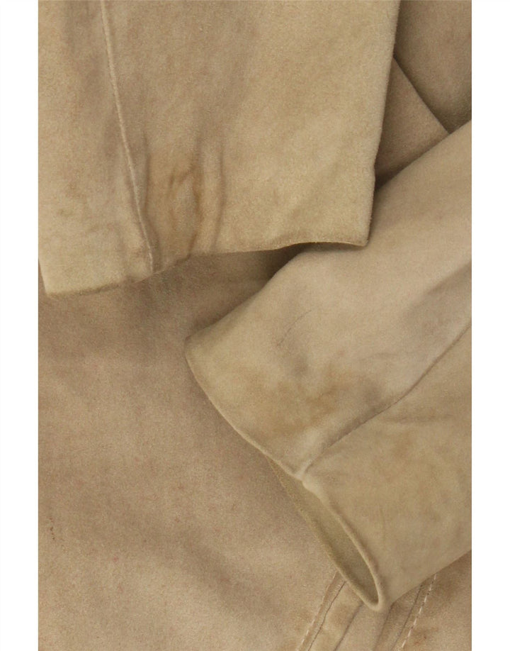 Giacca vintage in pelle scamosciata da donna IT 46 grande in pelle beige