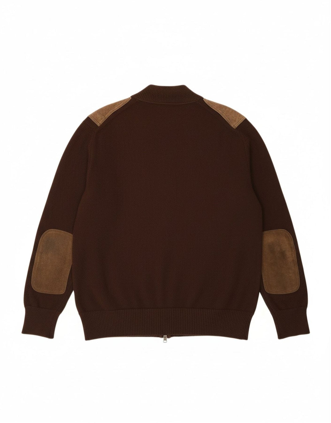 VINTAGE Mens Suede Cardigan Sweater Medium Brown Colourblock Polyacrylic