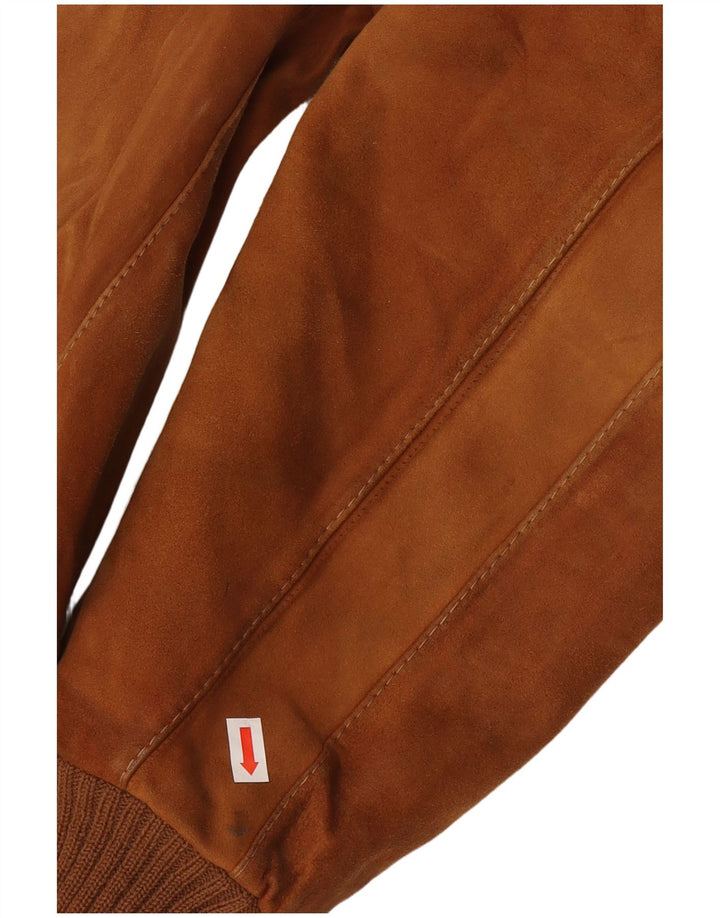 Giubbotto bomber in pelle scamosciata vintage da donna UK 10 piccolo marrone