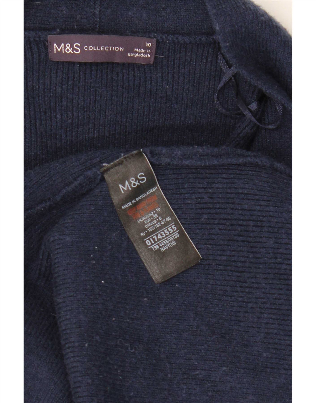 Maglione cardigan aperto lungo da donna Marks & Spencer UK 10 piccolo blu navy