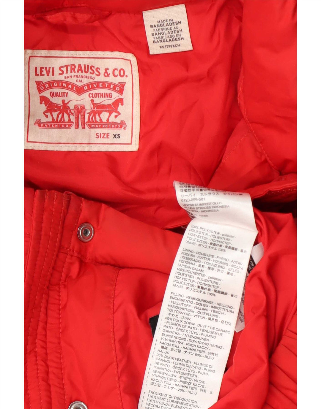 Giacca imbottita oversize da donna Levi's UK 6 XS poliestere rosso