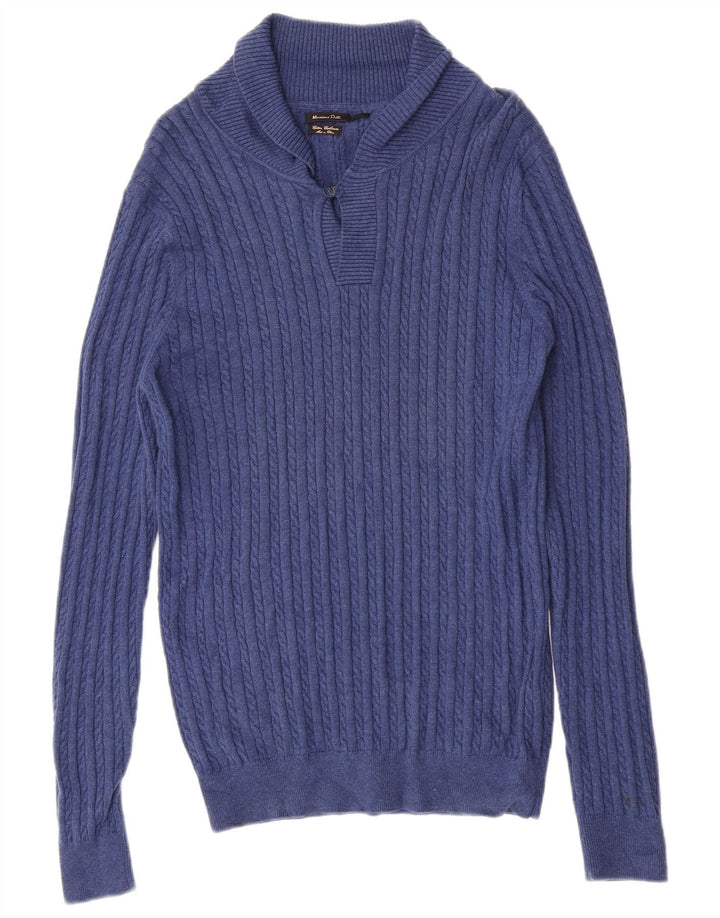 Massimo Dutti Maglione da donna con collo a scialle UK 18 XL Cotone blu