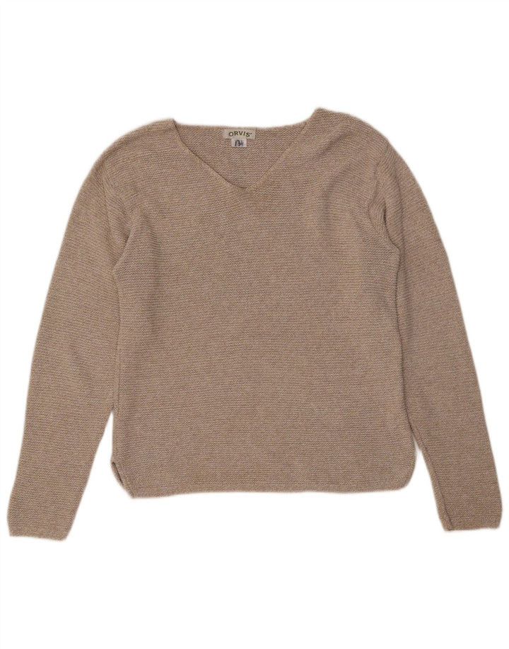 Maglione maglione con scollo a V da donna ORVIS UK 10 piccolo cotone beige