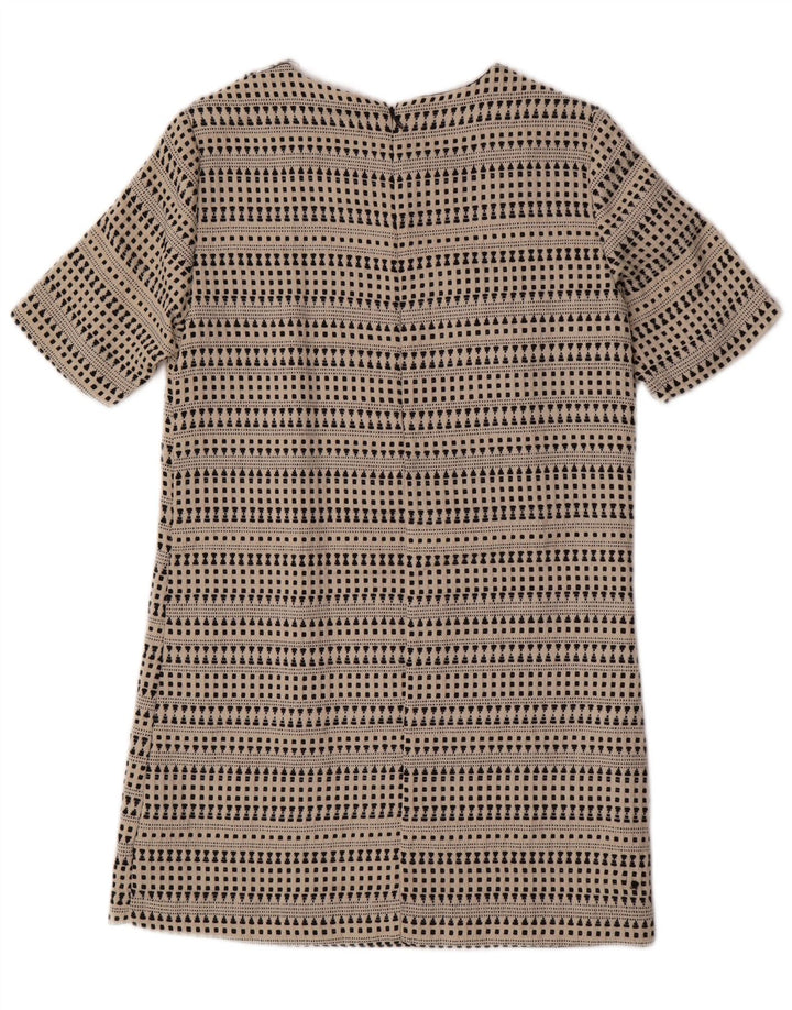 ZARA Womens Shift Dress UK 12 Medium Off White Geometric Acetate