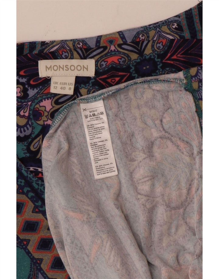 MONSOON Abito a trapezio da donna a maniche lunghe UK 12 Paisley medio multicolore