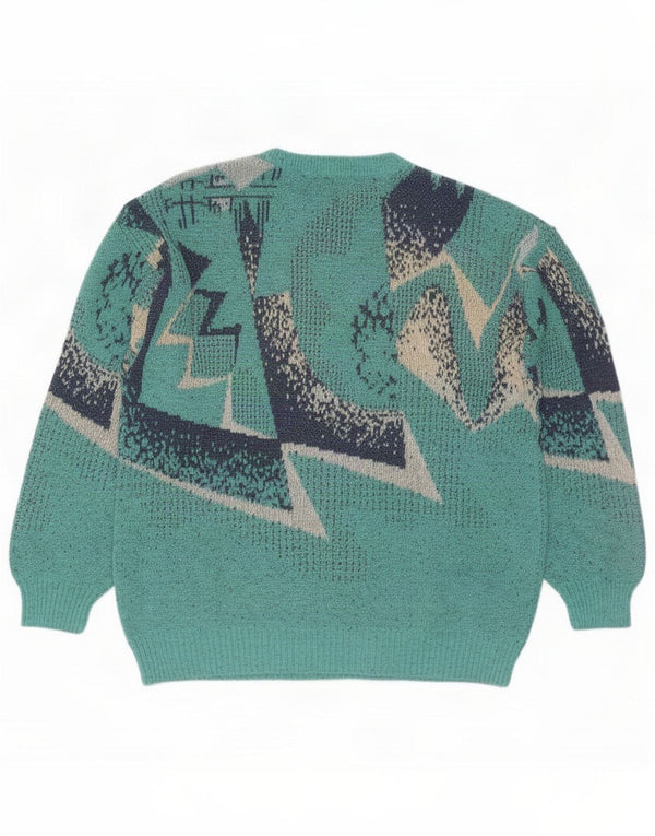 Maglione girocollo da uomo vintage IT 50 grande cotone geometrico blu