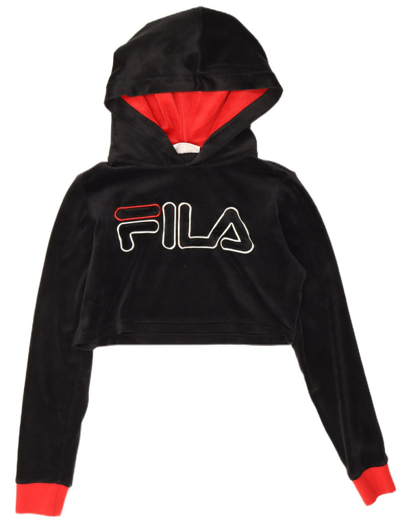 Felpa con cappuccio grafica corta da donna Fila UK 10 Small Black Colourblock