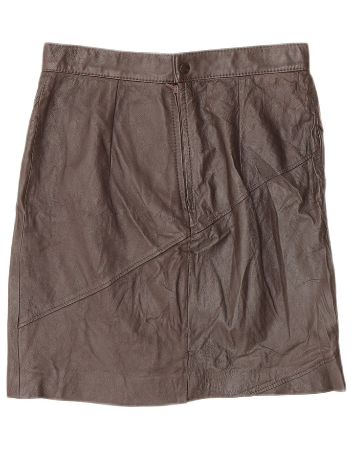 Mini gonna in pelle vintage da donna IT 46 grande W28 in pelle marrone