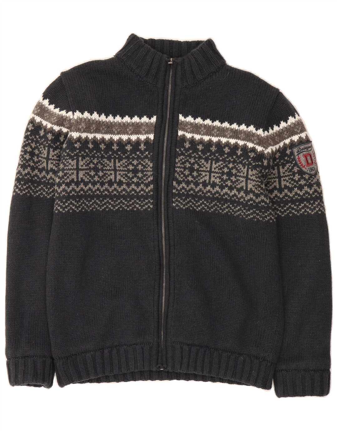 VINTAGE Mens Knit Bomber Jacket UK 40 Large Navy Blue Fair Isle Vintage Vintage and Second-Hand Vintage from Messina Hembry 