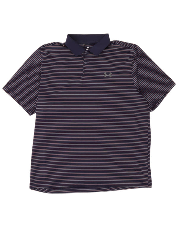 Under Armour Mens Polo Shirt Large Navy Blue Pinstripe Polyester