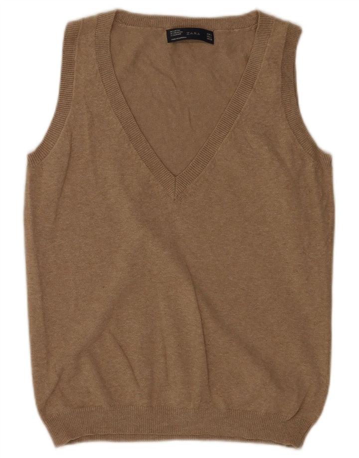 Canotta canotta da donna Zara UK 16 grande in cotone marrone