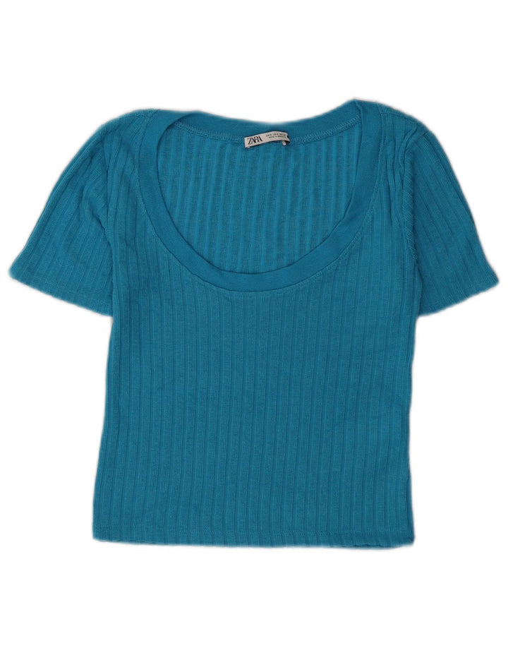 T-shirt corta da donna Zara UK 8 piccola in viscosa blu