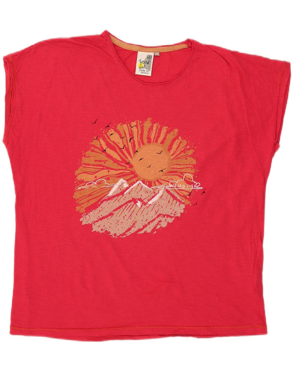 T-shirt grafica da donna Weird Fish Top UK 14 grande cotone rosa