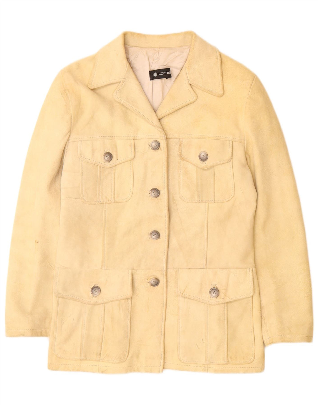 Giacca vintage in pelle scamosciata da donna UK 12 in pelle beige media