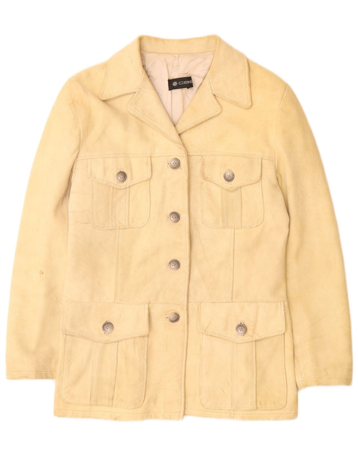 Giacca vintage in pelle scamosciata da donna UK 12 in pelle beige media