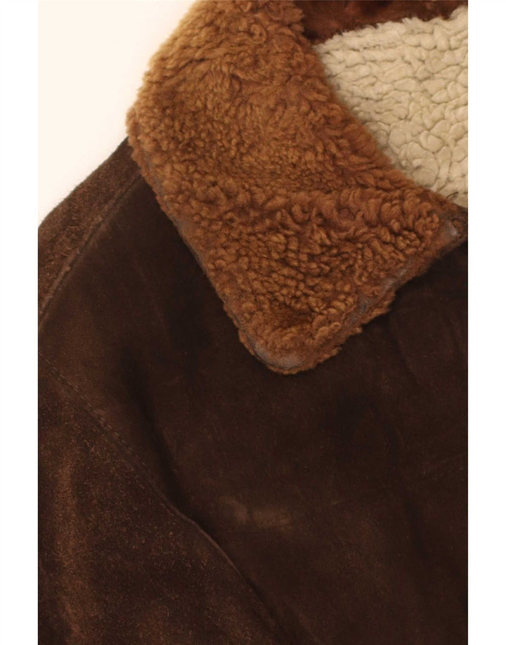 Giubbotto bomber vintage in pelle scamosciata Sherpa da uomo UK 36 piccolo marrone
