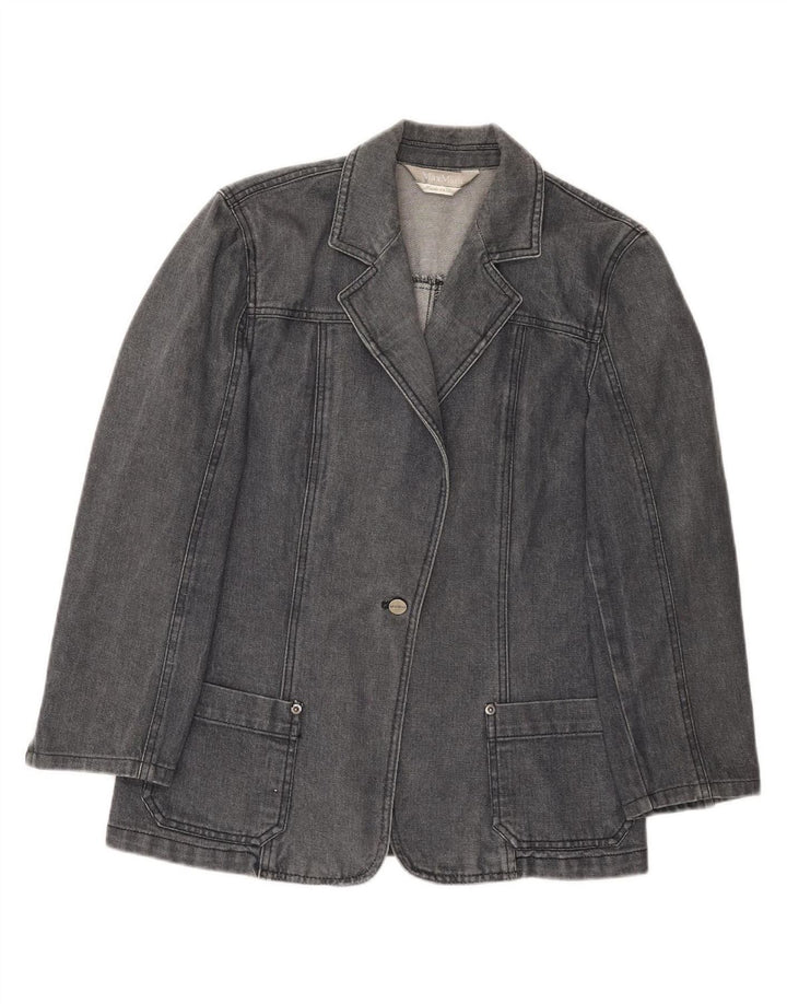 MAX MARA Womens 1 Button Denim Blazer Jacket UK 12 Medium  Grey Cotton