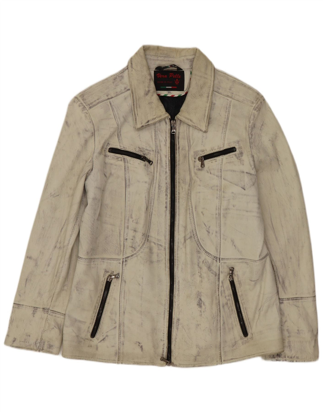 Giacca in pelle vintage da donna UK 16 grande bianco sporco