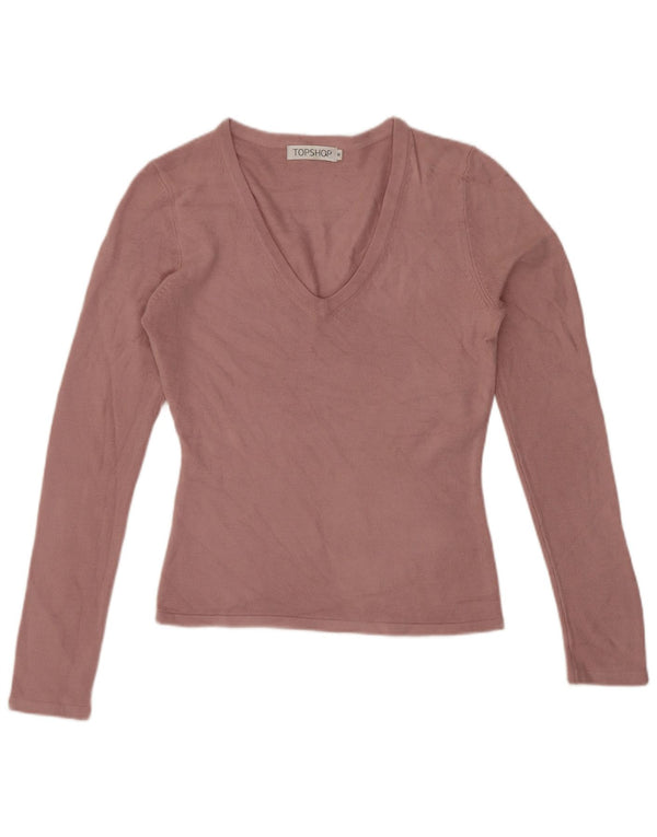 Topshop Top da donna a maniche lunghe UK 8 piccolo acrilico rosa