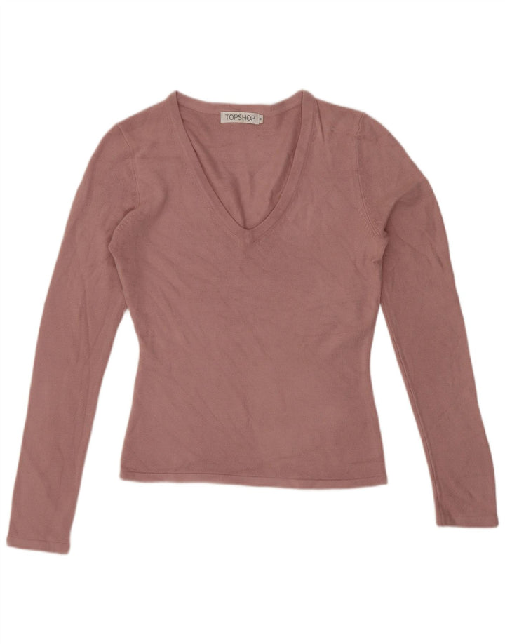 Topshop Top da donna a maniche lunghe UK 8 piccolo acrilico rosa