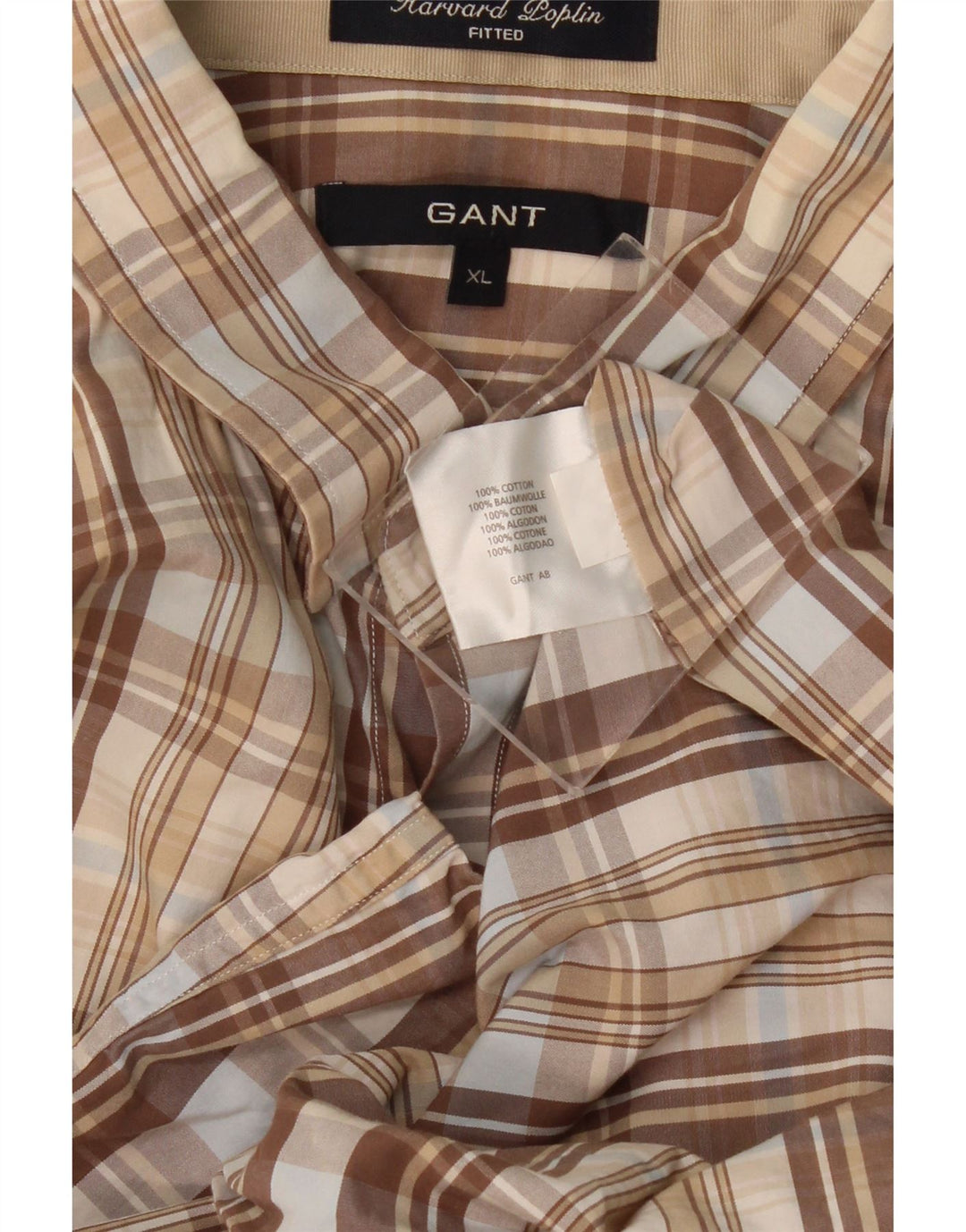 GANT Camicia militare aderente da uomo XL in cotone a quadri beige