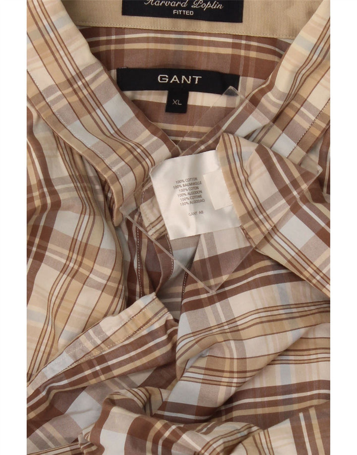 GANT Camicia militare aderente da uomo XL in cotone a quadri beige