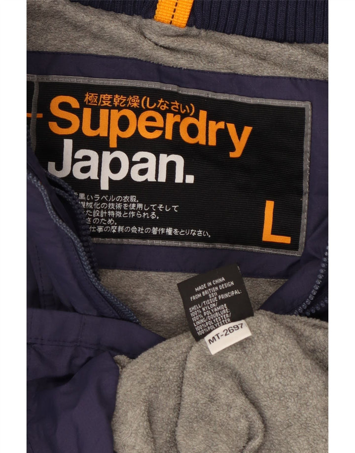 Giacca a vento da donna con cappuccio Superdry UK 16 Large in nylon blu navy