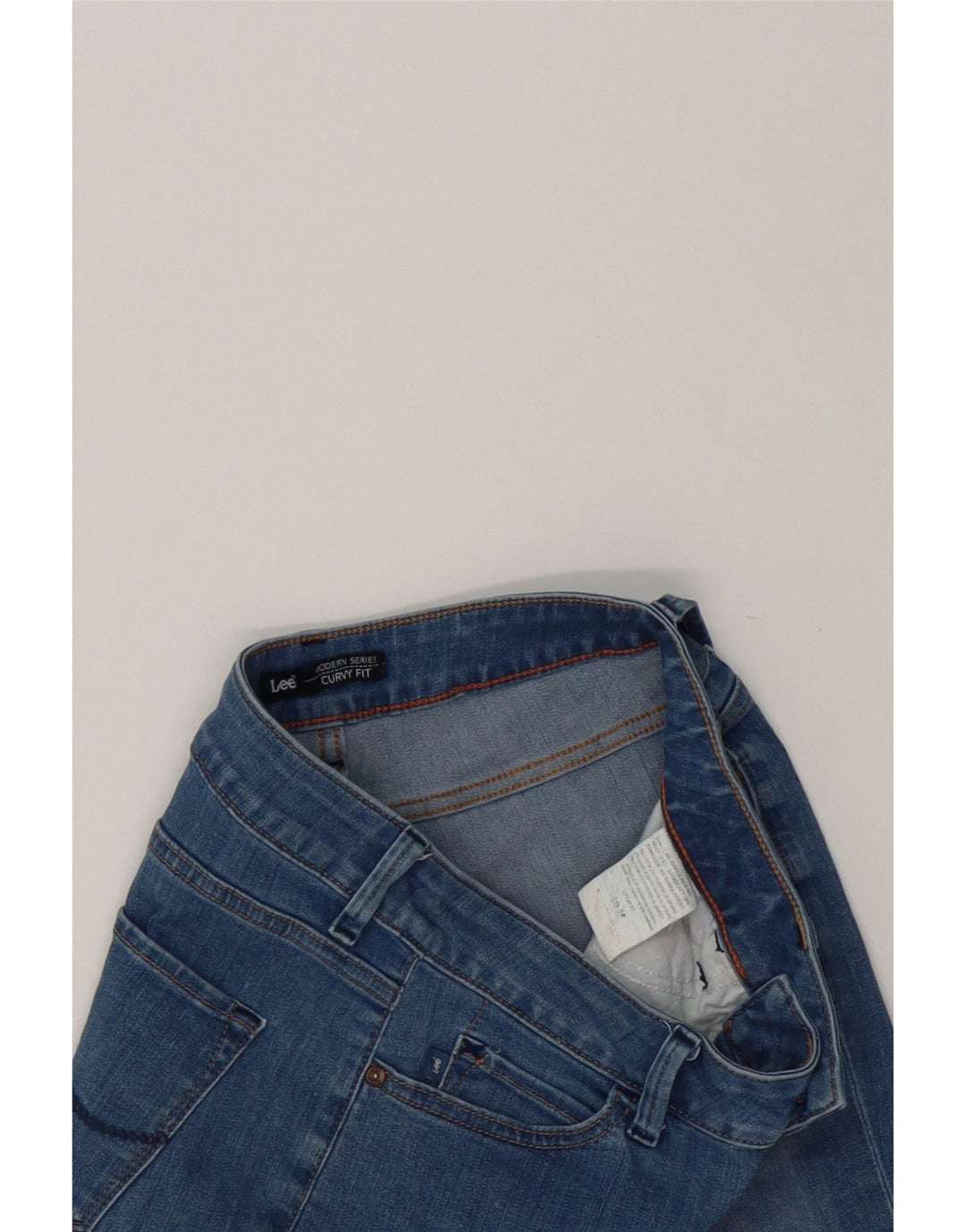 LEE Womens Curvy Fit Denim Shorts US 10 Large W32  Blue Cotton Vintage Lee and Second-Hand Lee from Messina Hembry 