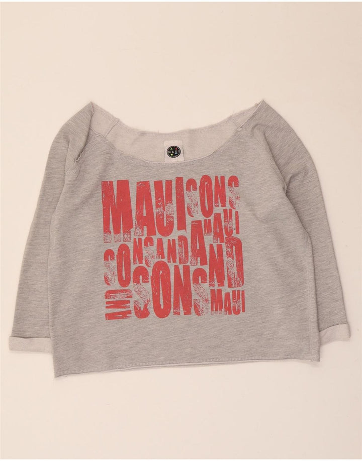 Top grafico corto da donna Maui and Sons manica 3/4 UK 14 Grigio medio