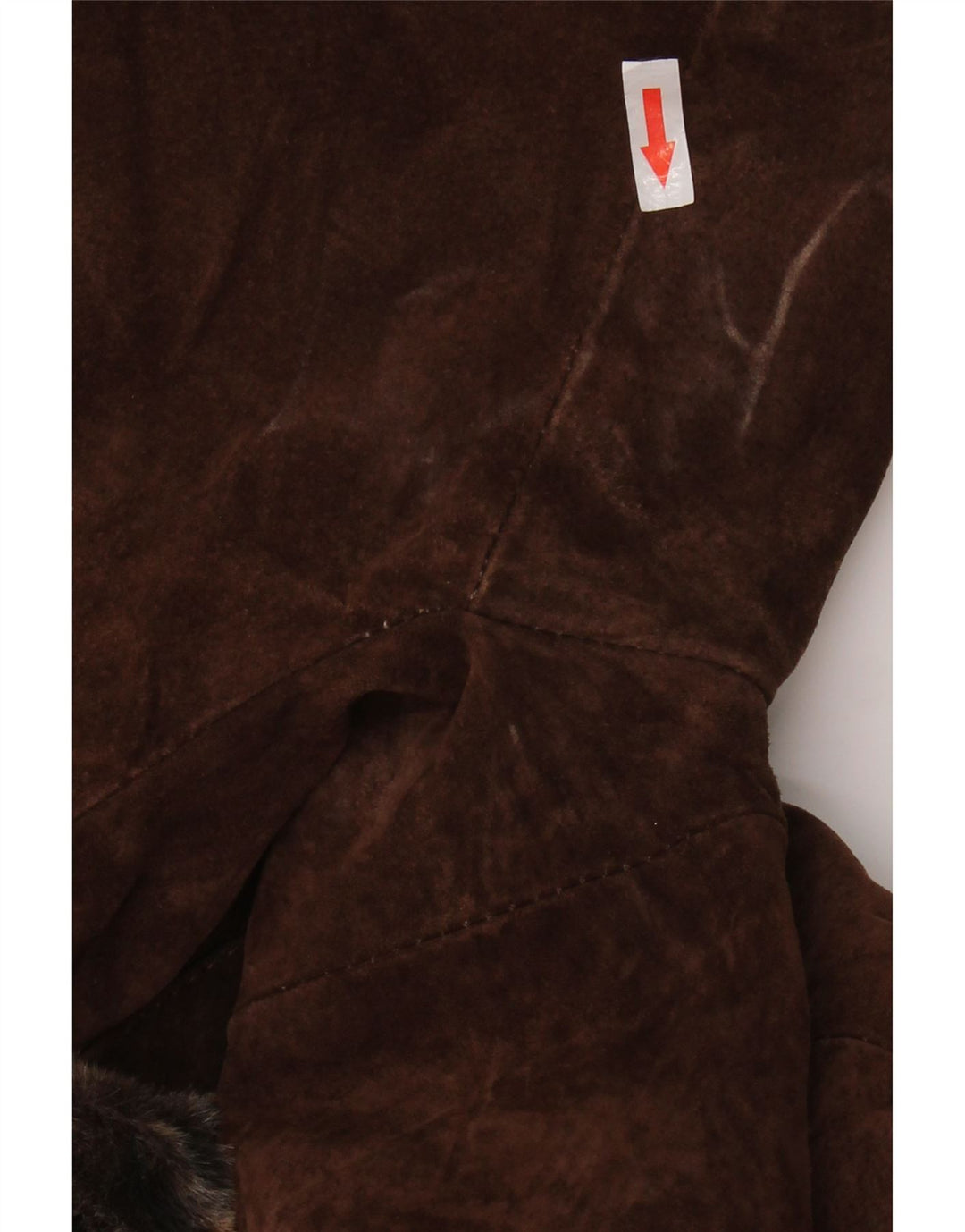 Soprabito vintage da donna in pelle scamosciata UK 14 grande pelle marrone con stampa animalier
