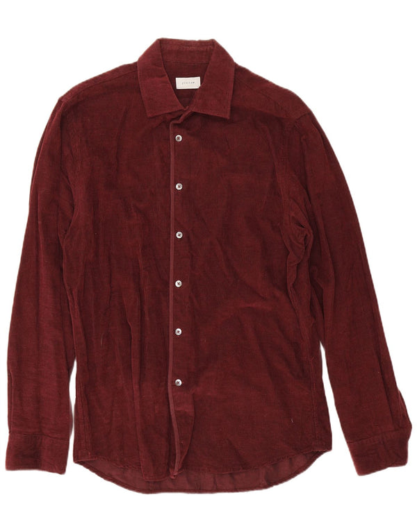 Camicia da uomo in velluto a coste Jigsaw, cotone bordeaux medio