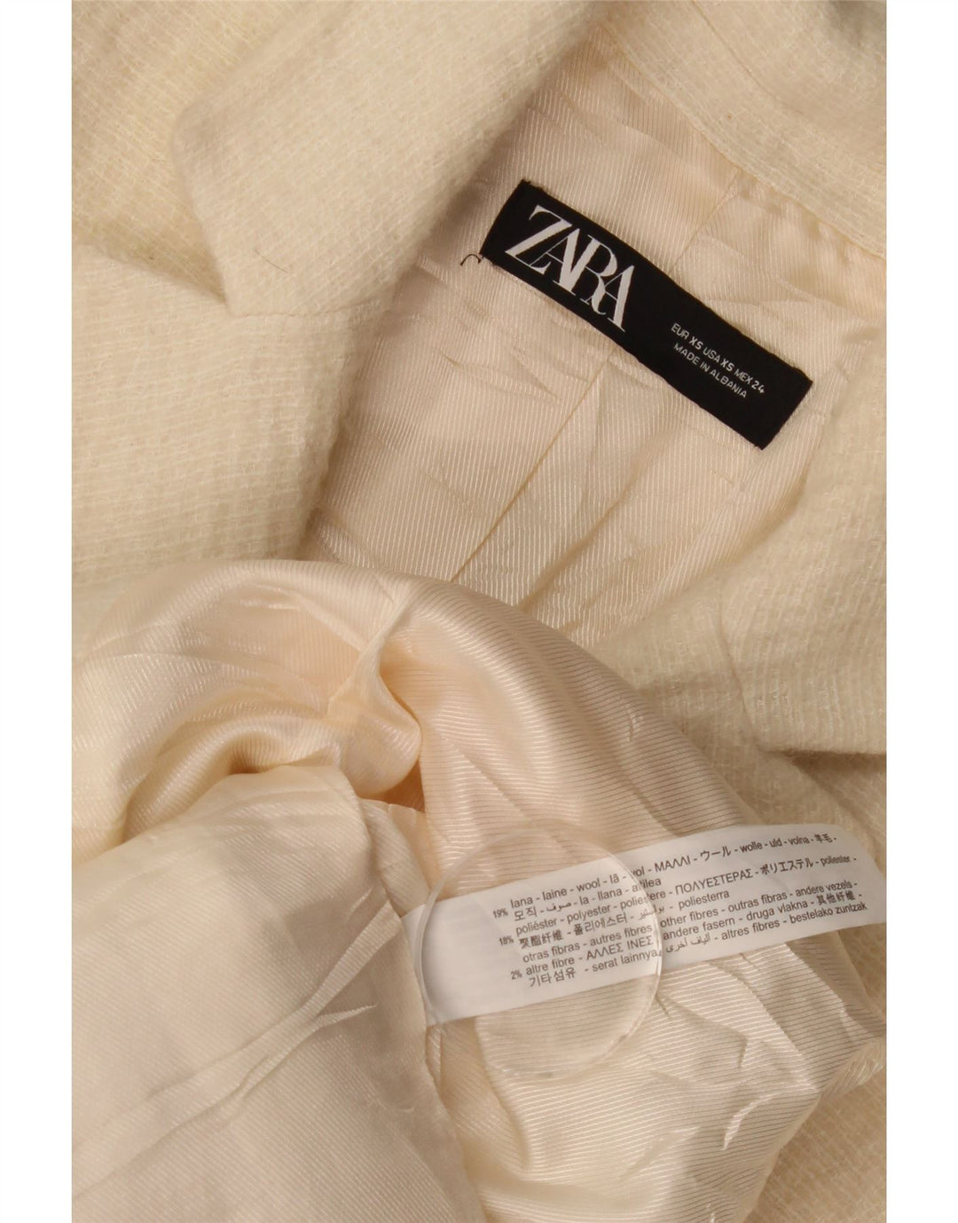 Cappotto Zara Donna UK 6 XS Lana Bianco Sporco