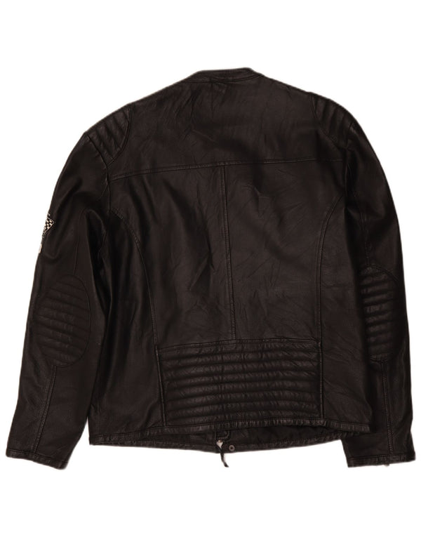 Giacca da pilota in pelle grafica da motociclista vintage da uomo UK 40 grande nera