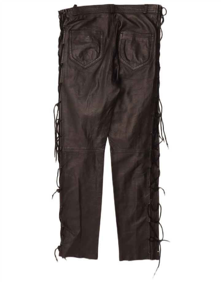 Pantaloni dritti in pelle da donna VINTAGE IT 40 Small W28 L28 Pelle nera