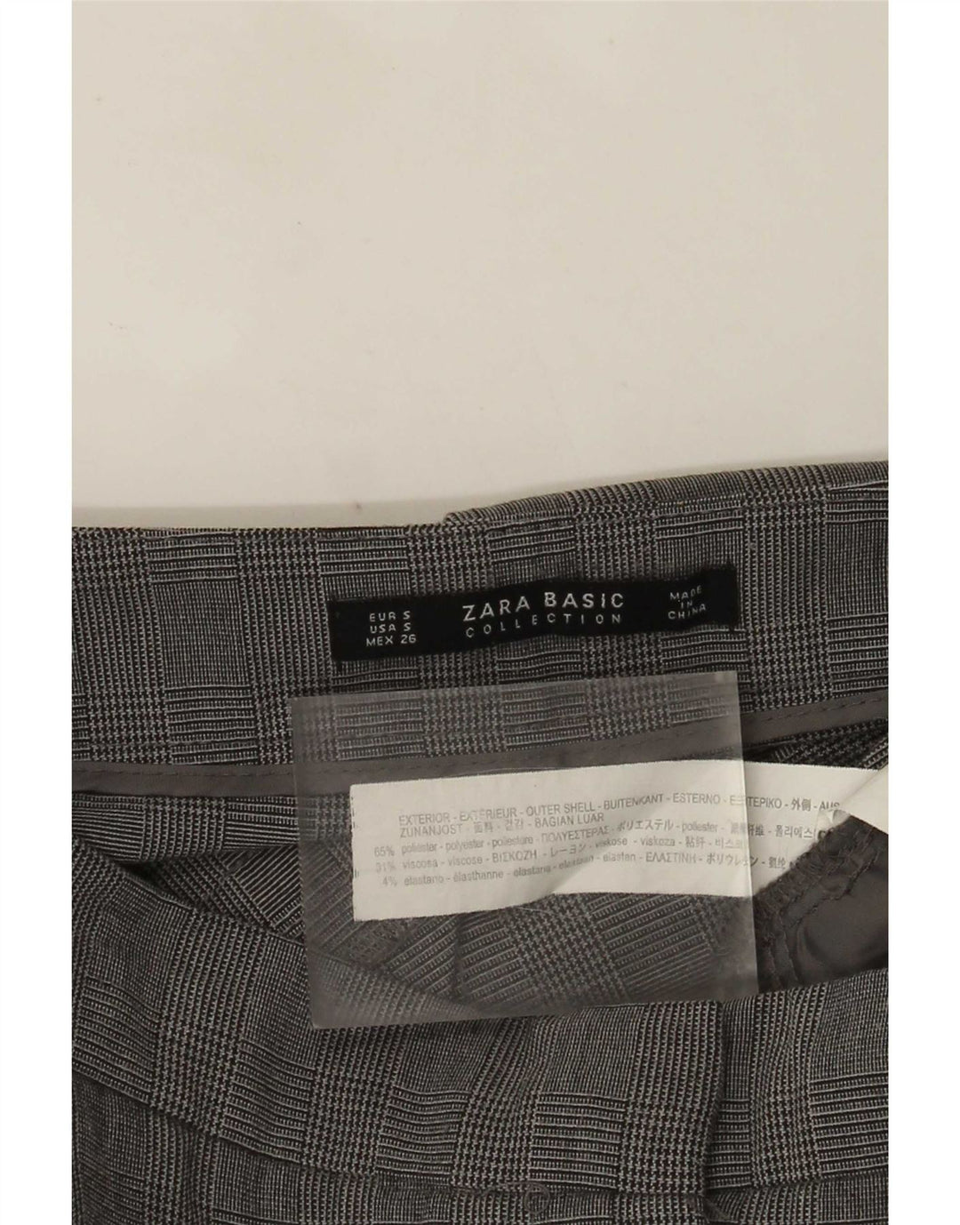 Pantaloni da abito slim da donna Zara piccoli W26 L27 poliestere a quadri grigi