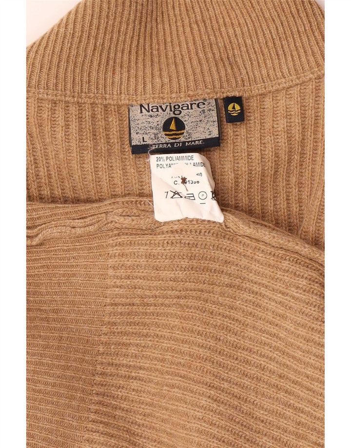 Maglione cardigan da uomo Navigare Large Beige Lambswool