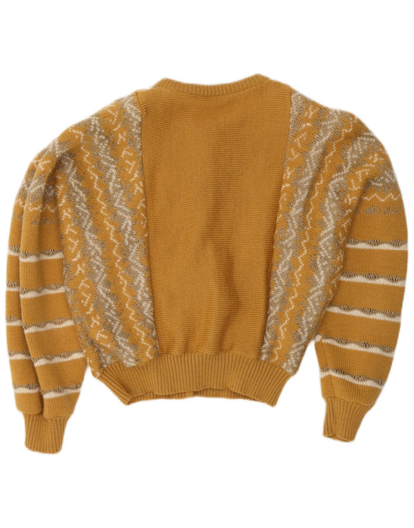 Maglione cardigan corto da donna Geiger UK 14 lana a righe gialle medie