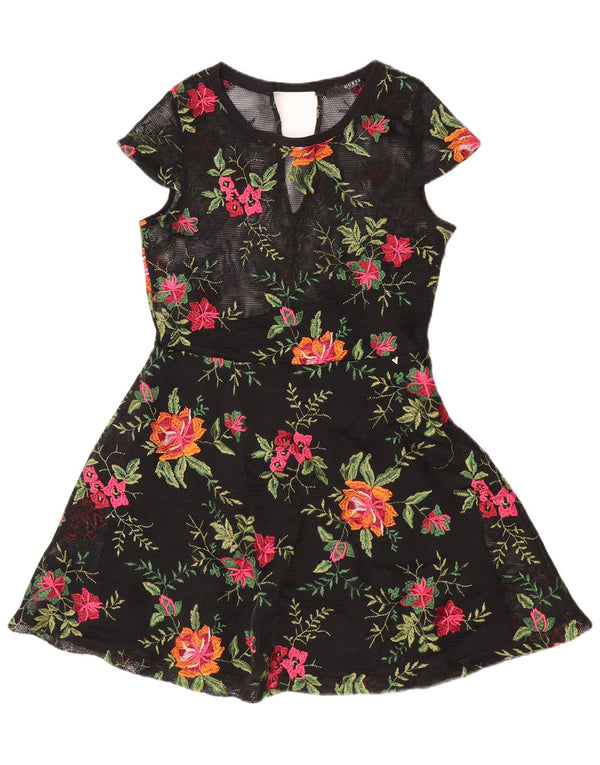 Guess Abito da donna a trapezio trasparente UK 8 Piccolo poliestere floreale nero
