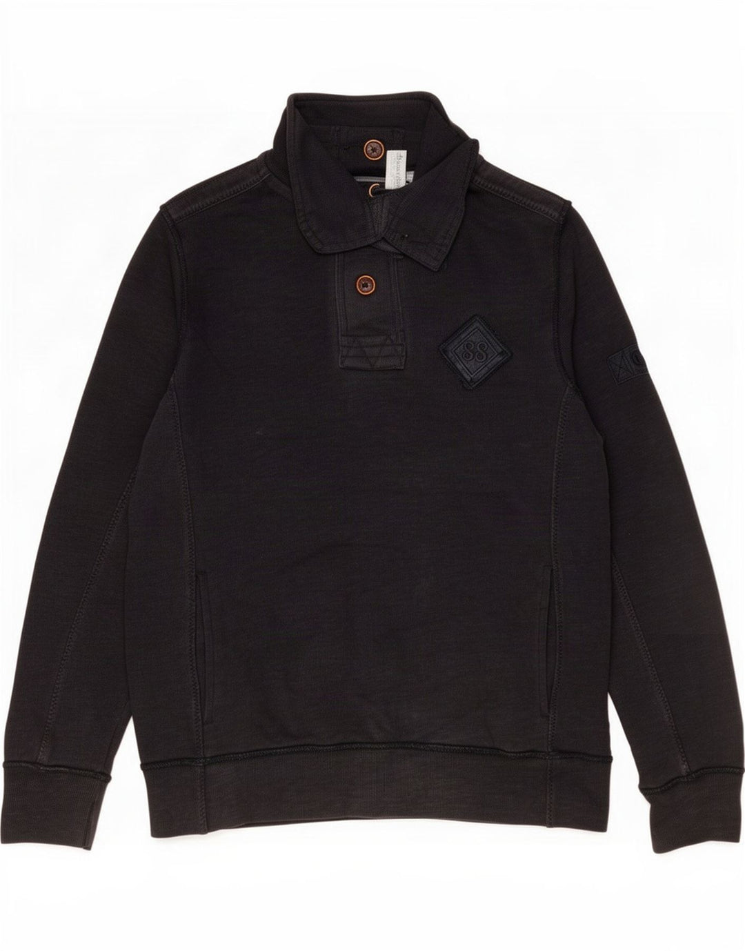Felpa da uomo con collo abbottonato Fat Face, piccola, in cotone blu navy
