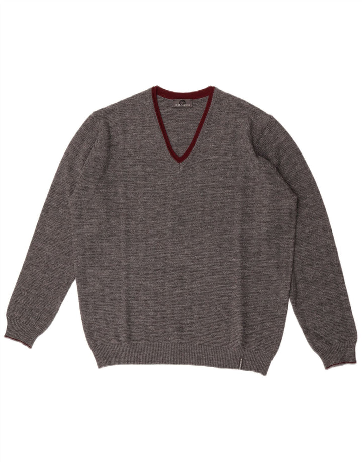 Maglione da uomo con scollo a V Il Granchio, lana grande, grigio screziato