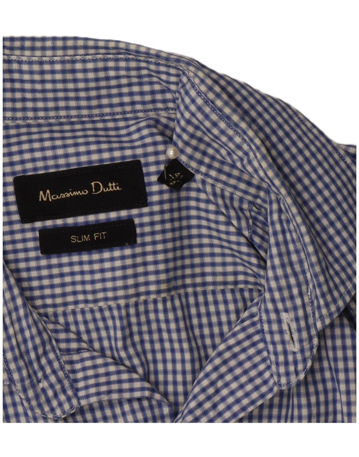 MASSIMO DUTTI Mens Slim Fit Flannel Shirt Size 41 16 Large Blue Gingham Vintage Massimo Dutti and Second-Hand Massimo Dutti from Messina Hembry 