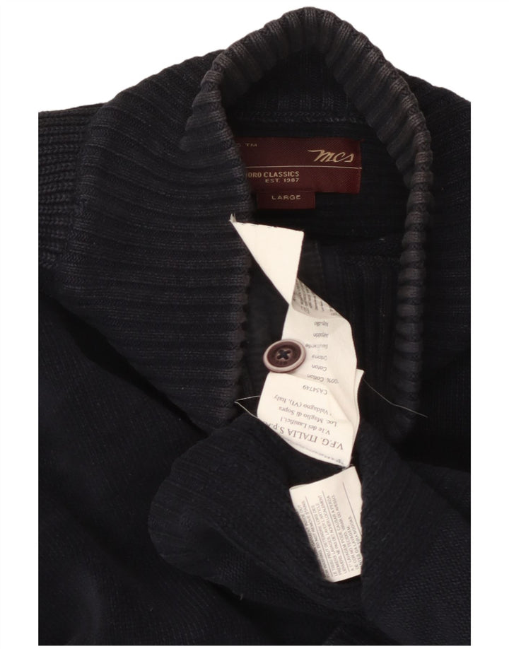 MARLBORO CLASSICS Maglione da uomo con bottoni e collo grande in cotone blu navy