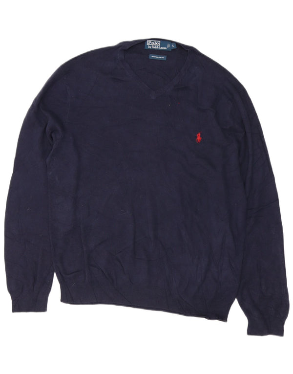 Polo Ralph Lauren Maglione da uomo con vestibilità regolare con scollo a V, grande, blu navy