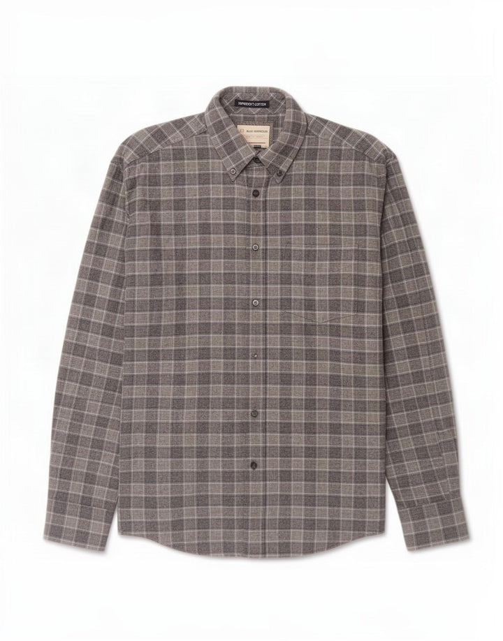 Camicia da uomo in flanella Marks & Spencer blu Harbour, cotone a quadri grigio medio