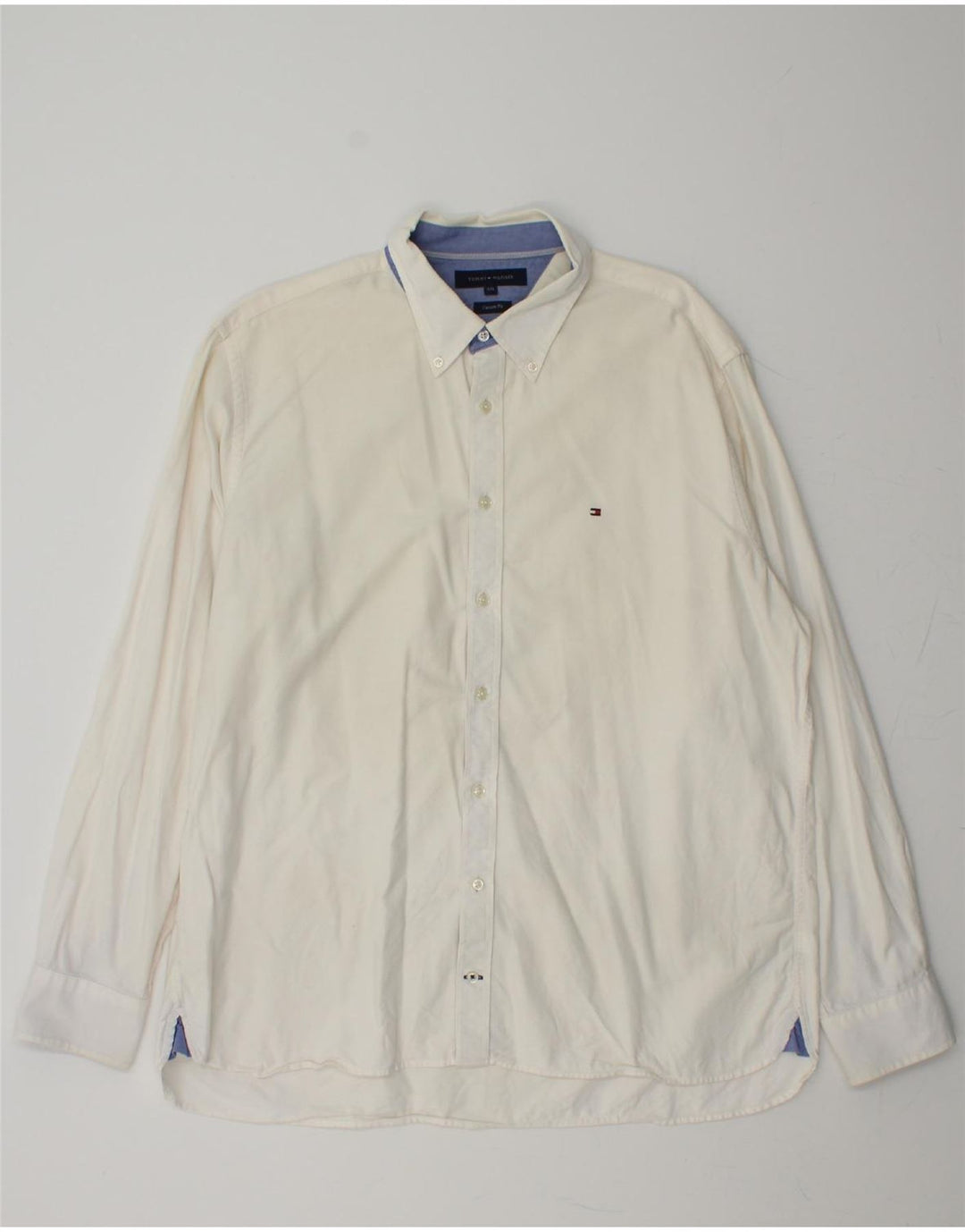 TOMMY HILFIGER Mens Custom Fit Shirt 2XL White Cotton Vintage Tommy Hilfiger and Second-Hand Tommy Hilfiger from Messina Hembry 