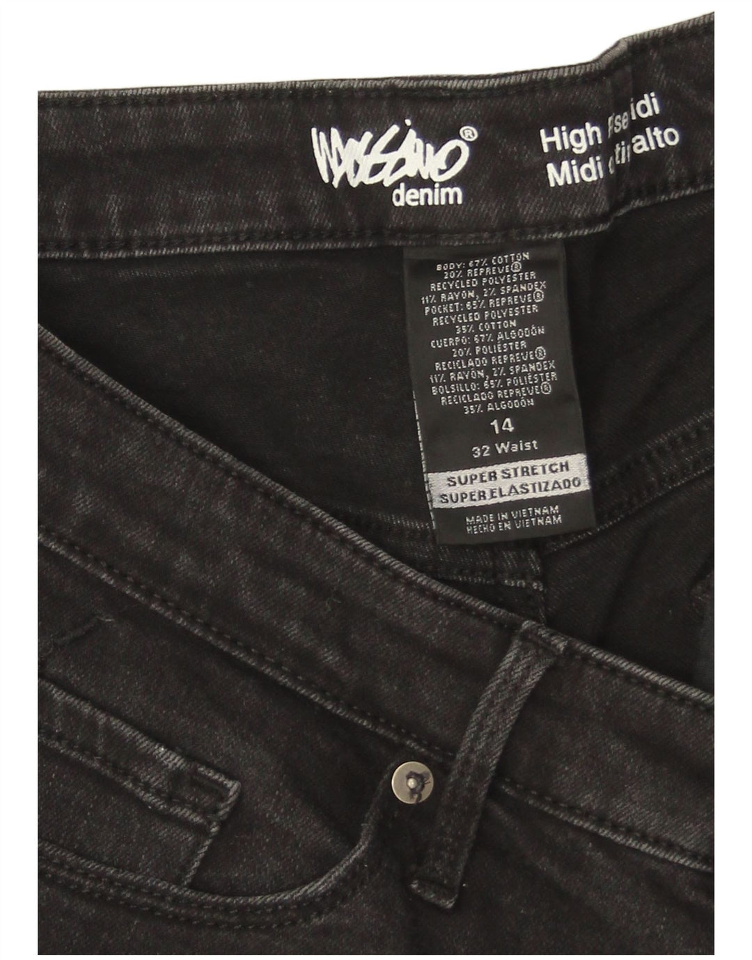 Pantaloncini di jeans a vita alta da donna Mossimo US 14 Large W32 cotone nero